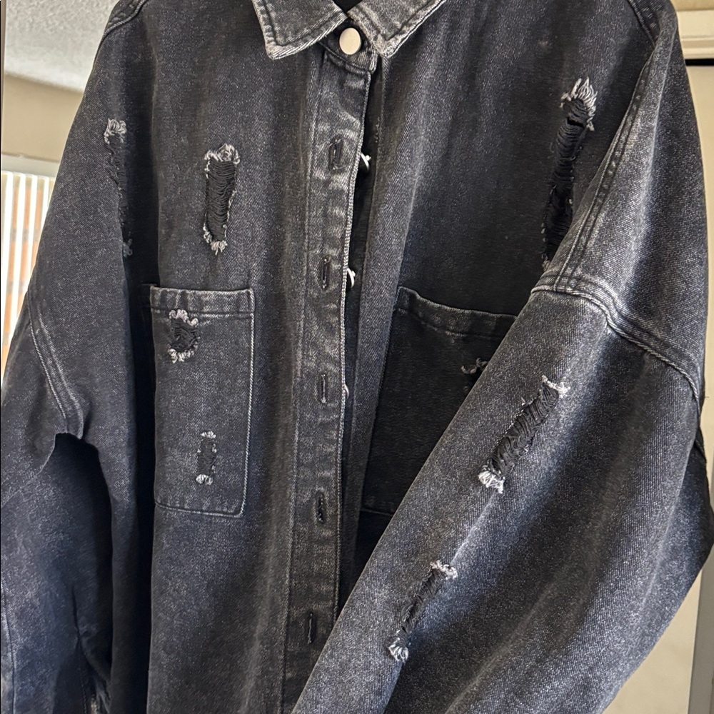 Distressed Black Denim Jacket - Picture 4 of 5